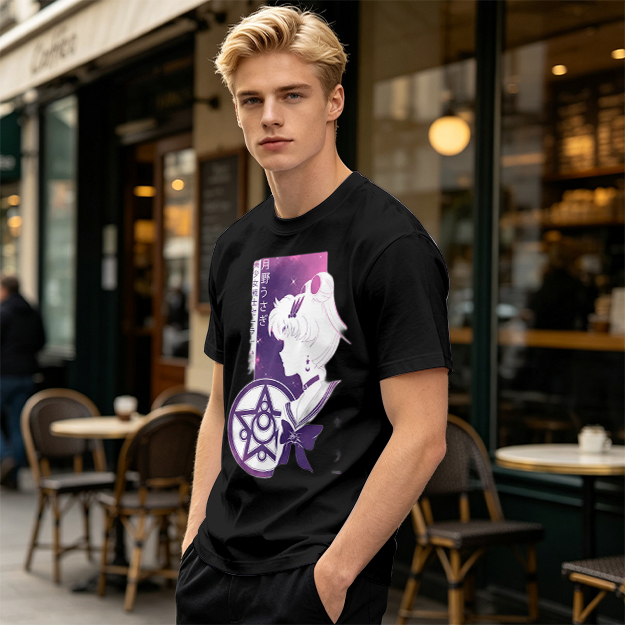 Olive T-shirt with Sailor Moon Anime Silhouette Graphic