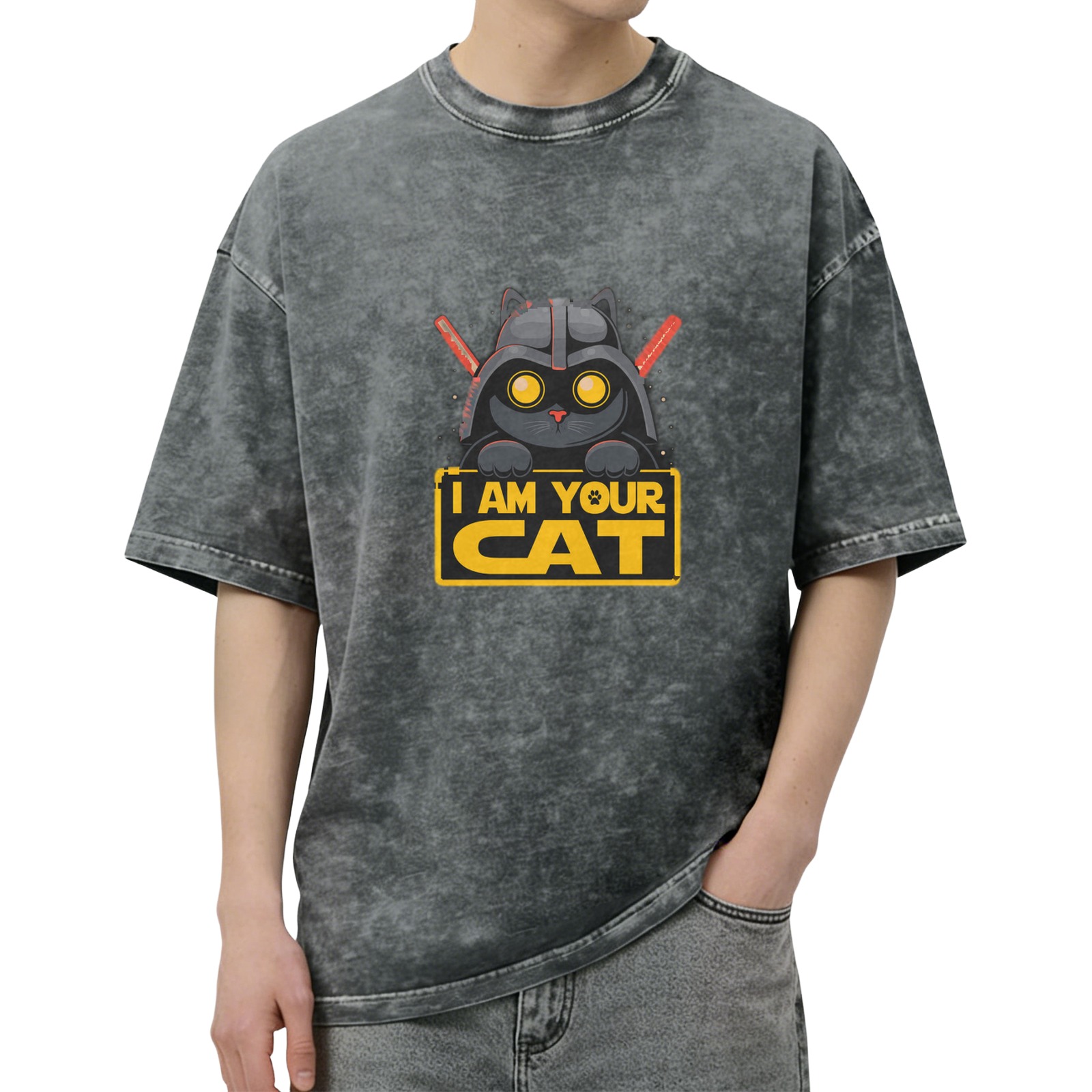 I Am Your Cat Darth Vader Parody Black Acid Wash T-Shirt