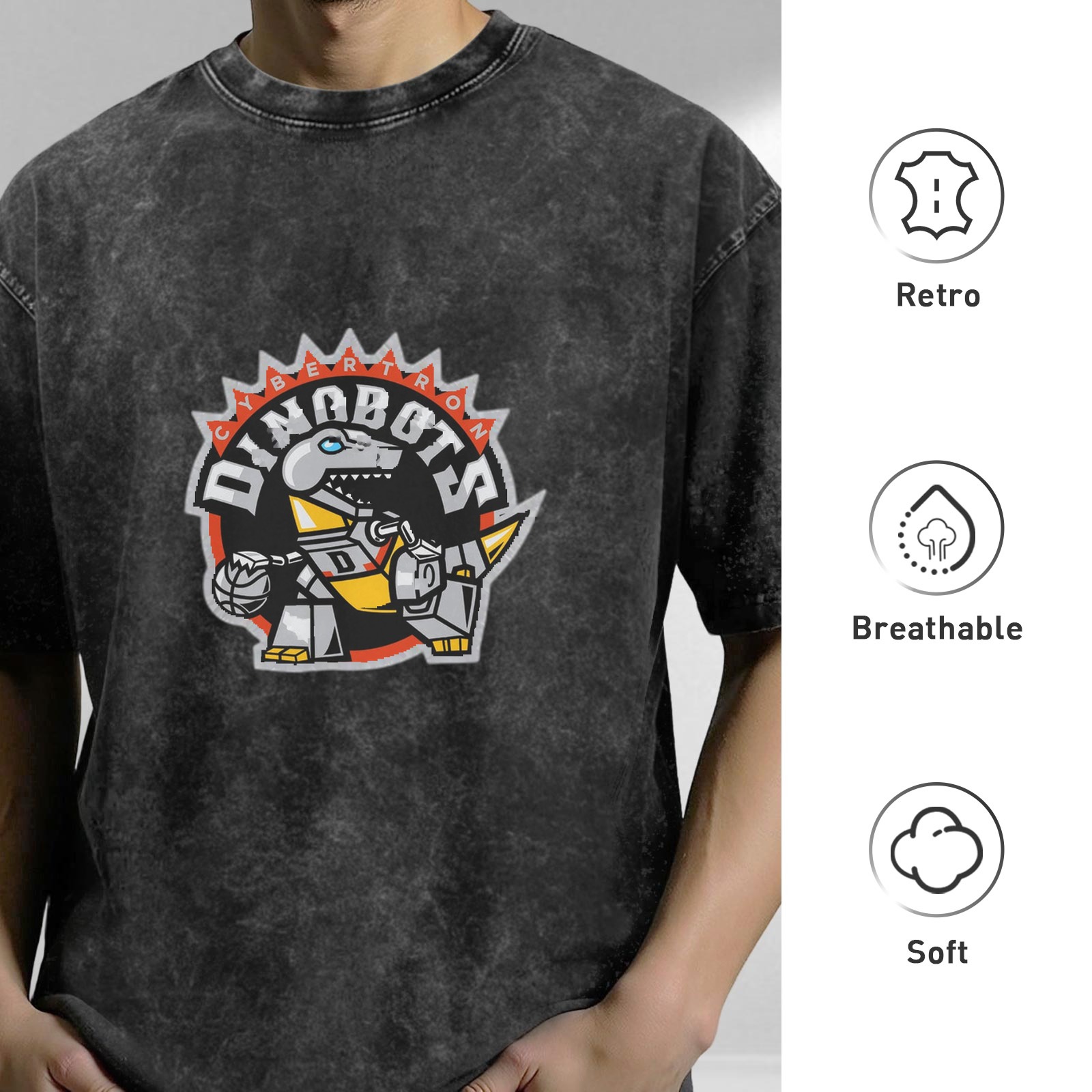 Cybertron Dinobots Basketball Graphic Acid Wash T-Shirt