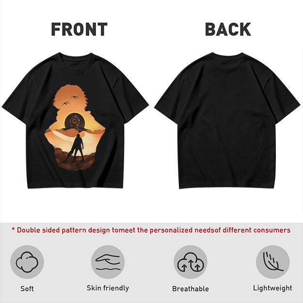 Olive Green T-Shirt With Desert Sunset Silhouette Graphic