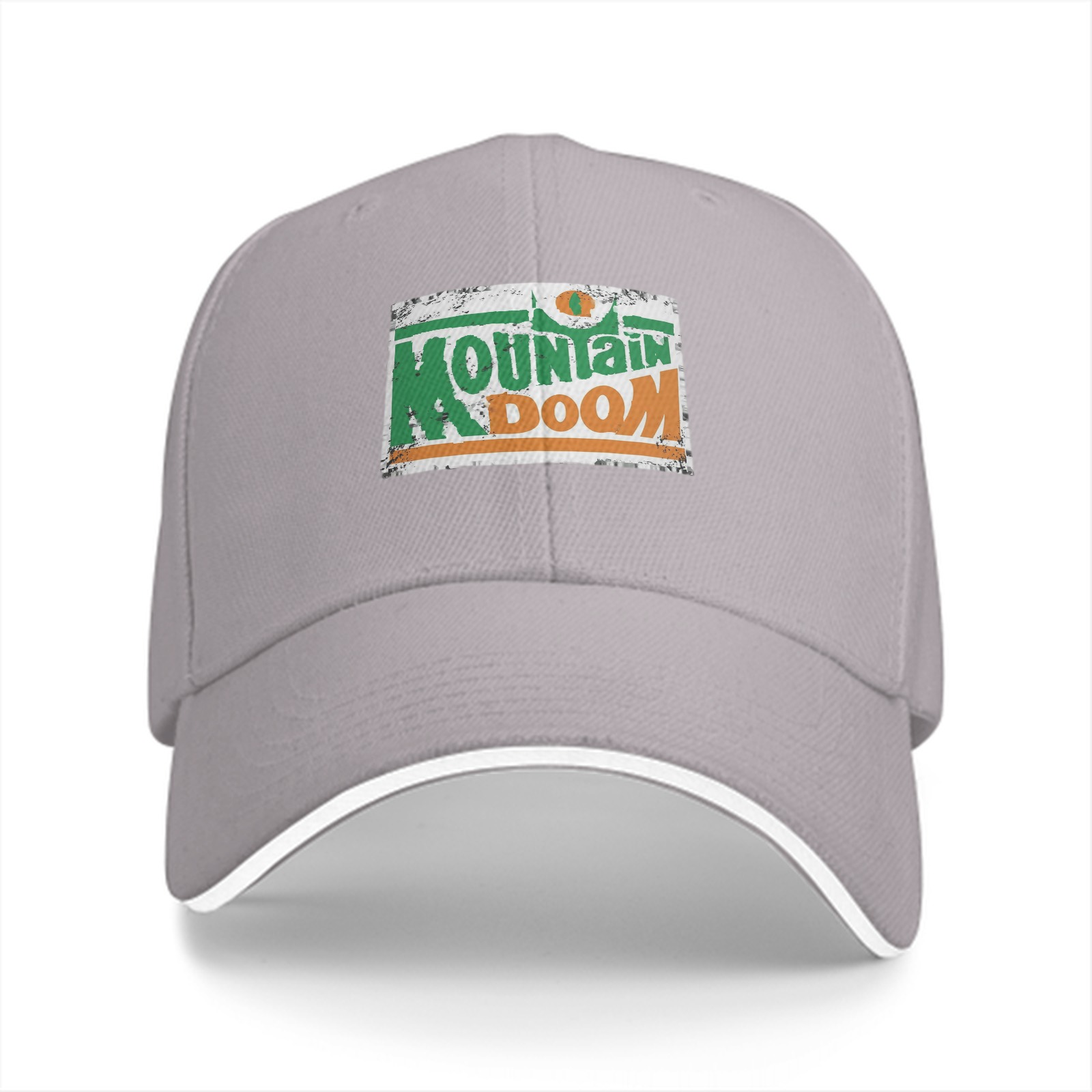 Black baseball cap with Mountain Doom distressed graphic print