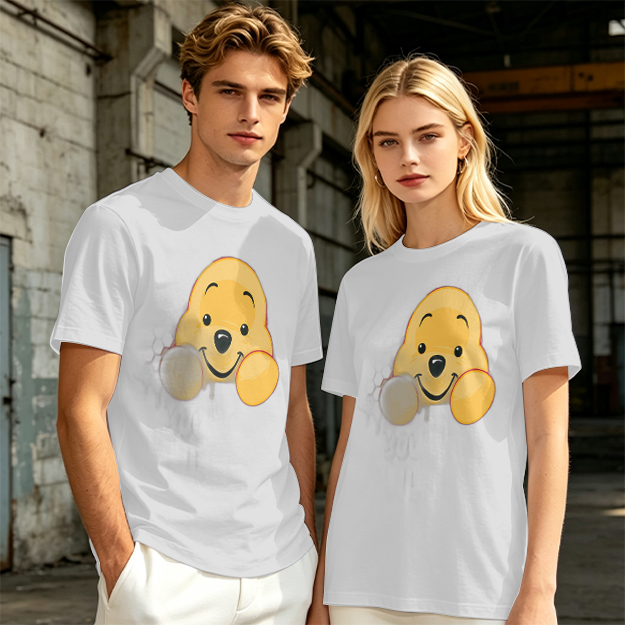 Olive T-shirt with cute Winnie the Pooh face graphic