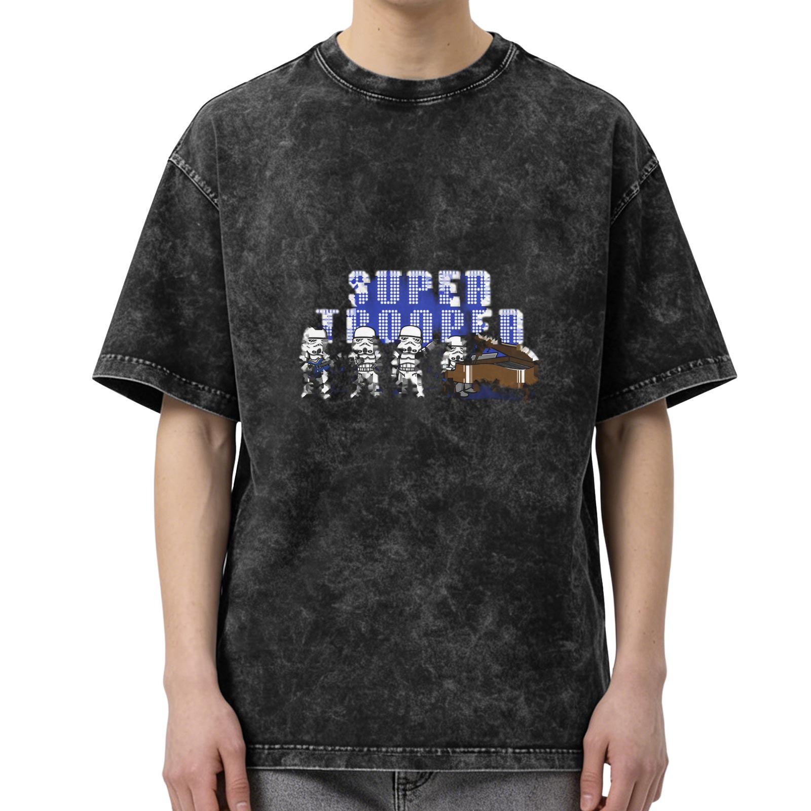 Washed Black T-Shirt with Super Trooper Stormtrooper Graphic Design