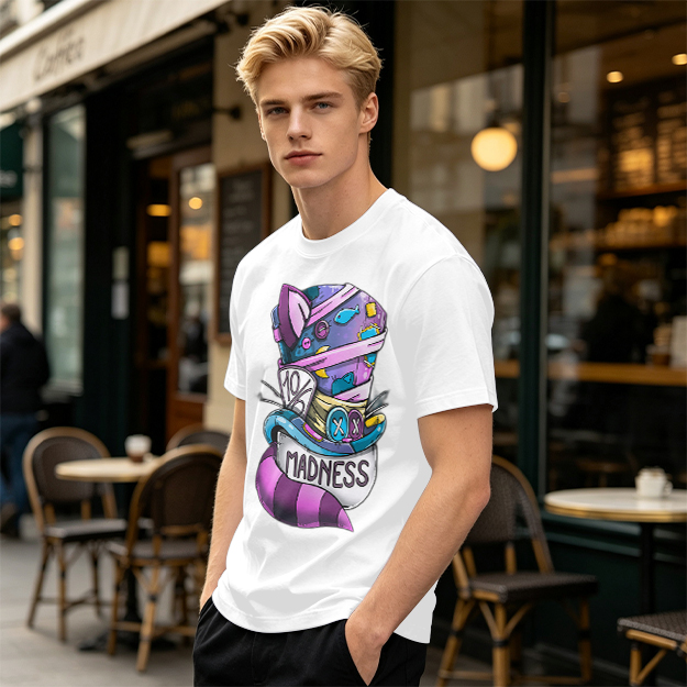 Olive T-Shirt With Mad Hatter Cheshire Cat Madness Graphic