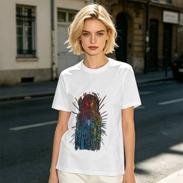 Olive T-Shirt With Abstract Gradient Spider-Man Graphic