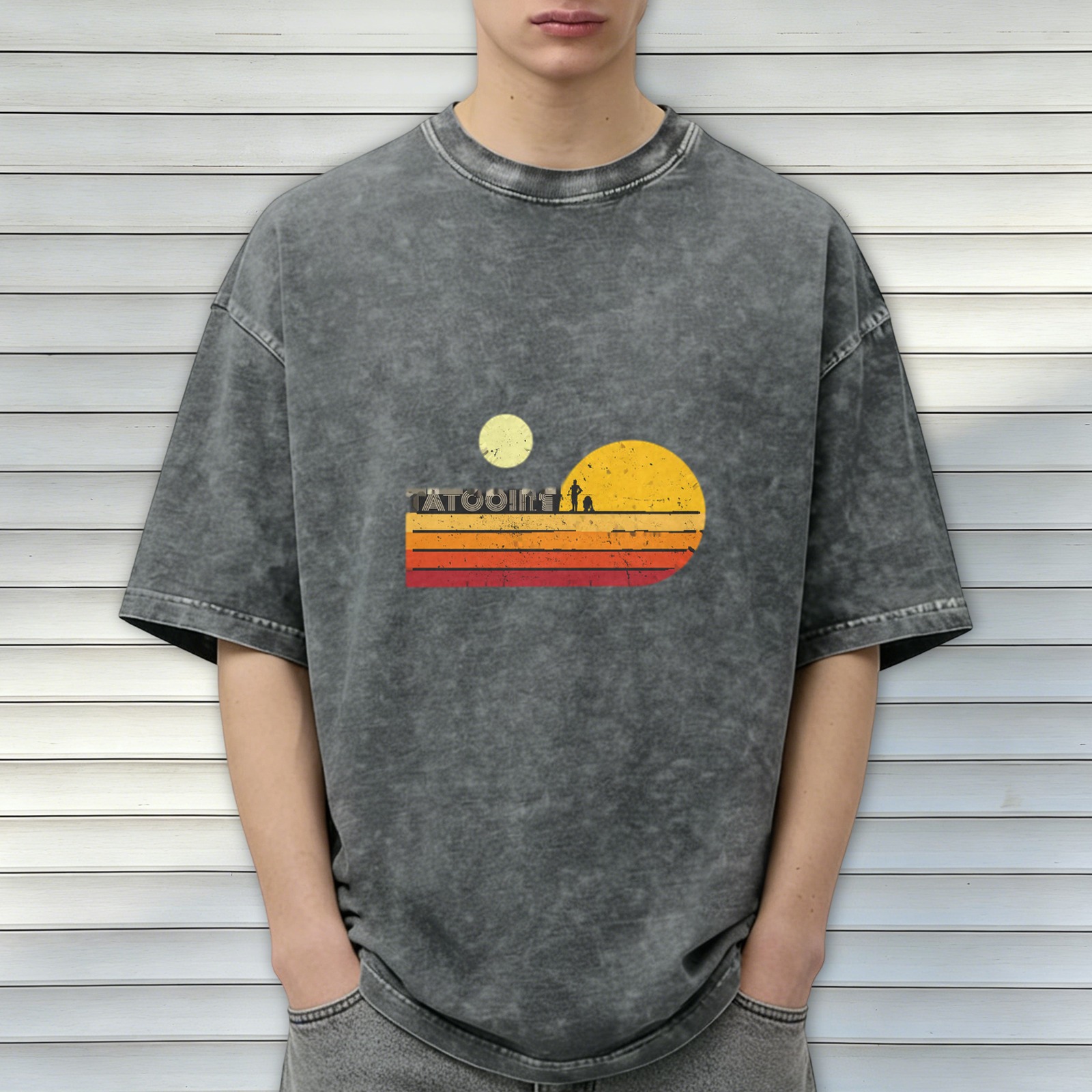 Tatooine Twin Suns Retro Graphic Vintage Wash T-Shirt