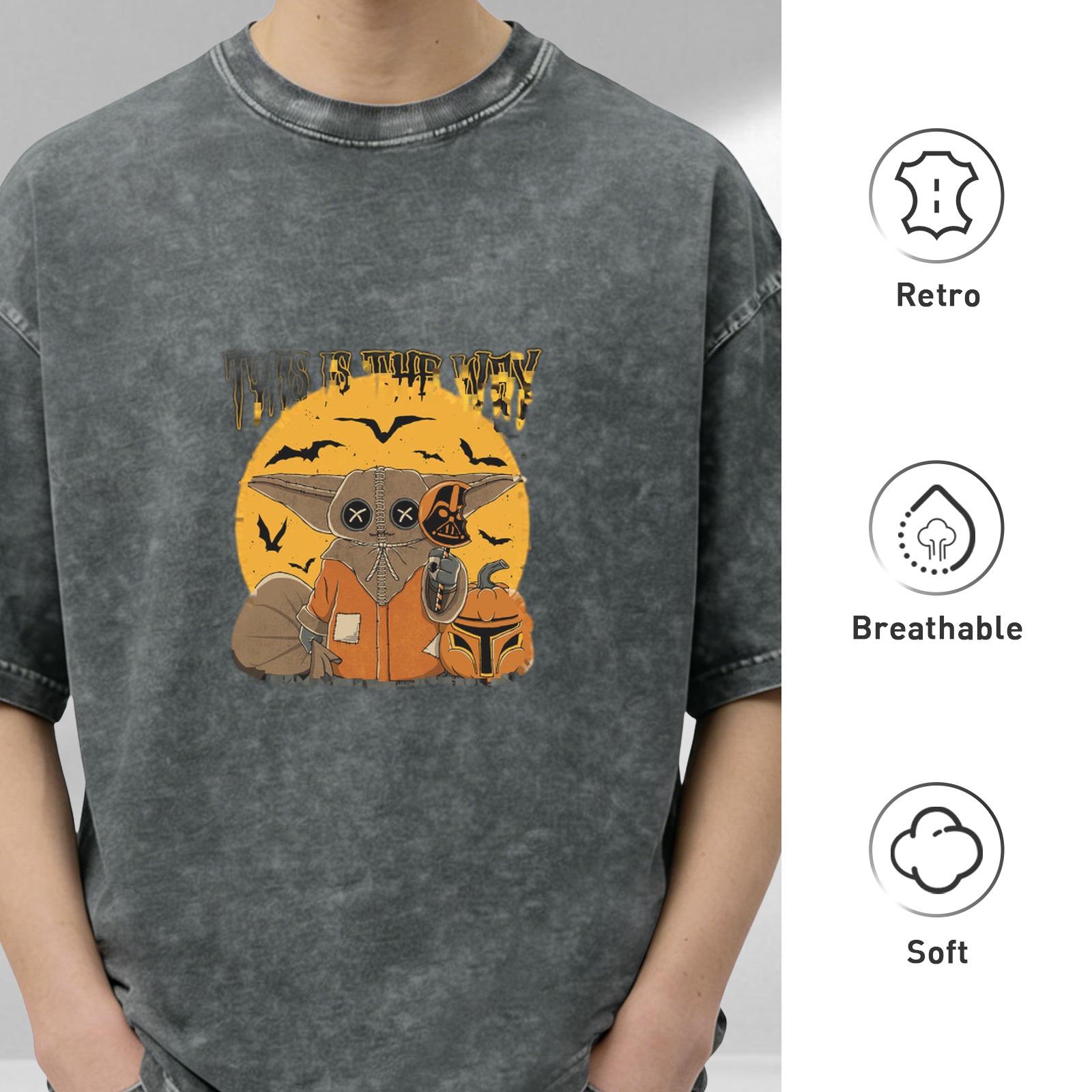 Star Wars Halloween The Child Oversized Acid Wash T-Shirt