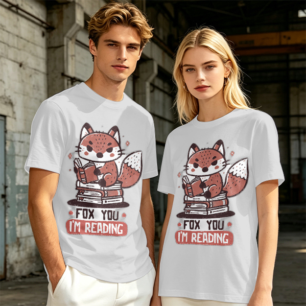 Olive T-Shirt with Cute Fox Reading Book Pun Print