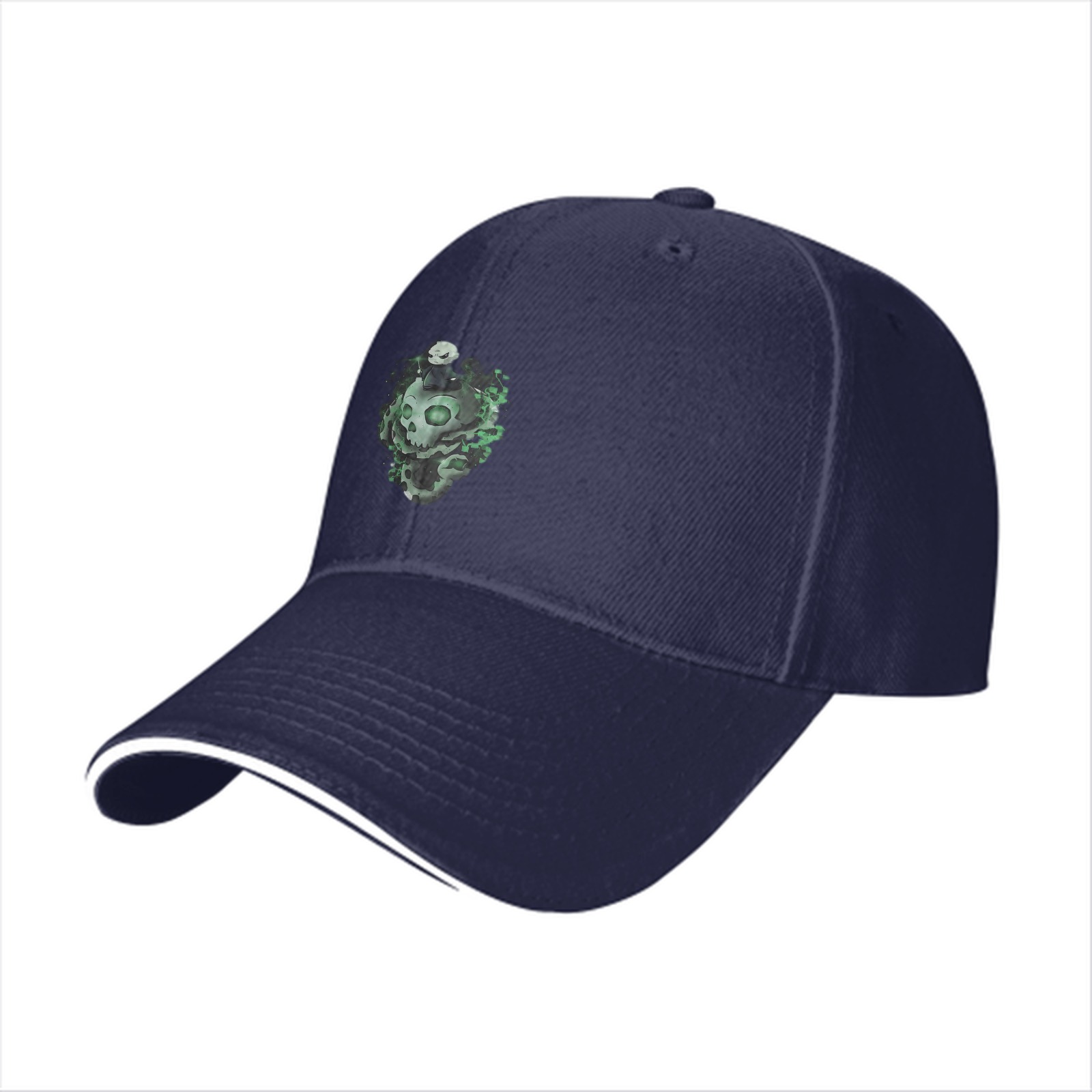 Black Baseball Cap With Glowing Green Skull Graphic