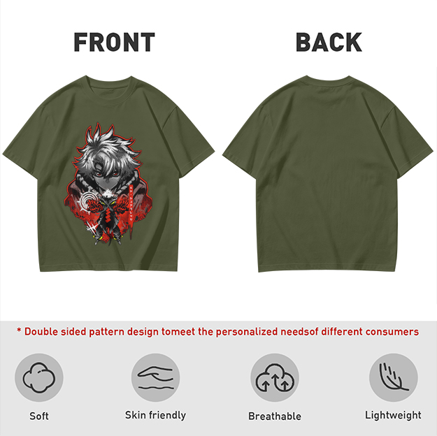 Olive Anime Character Graphic Short Sleeve T-Shirt