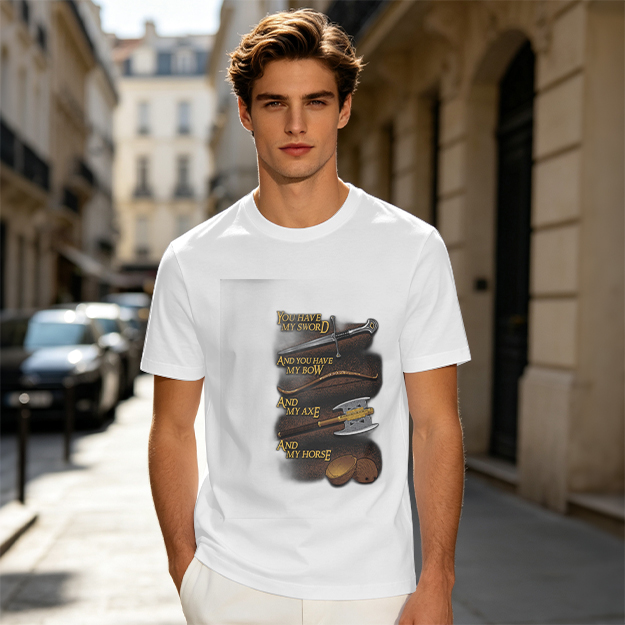 Olive T-Shirt with Fantasy Weapon Quote Print