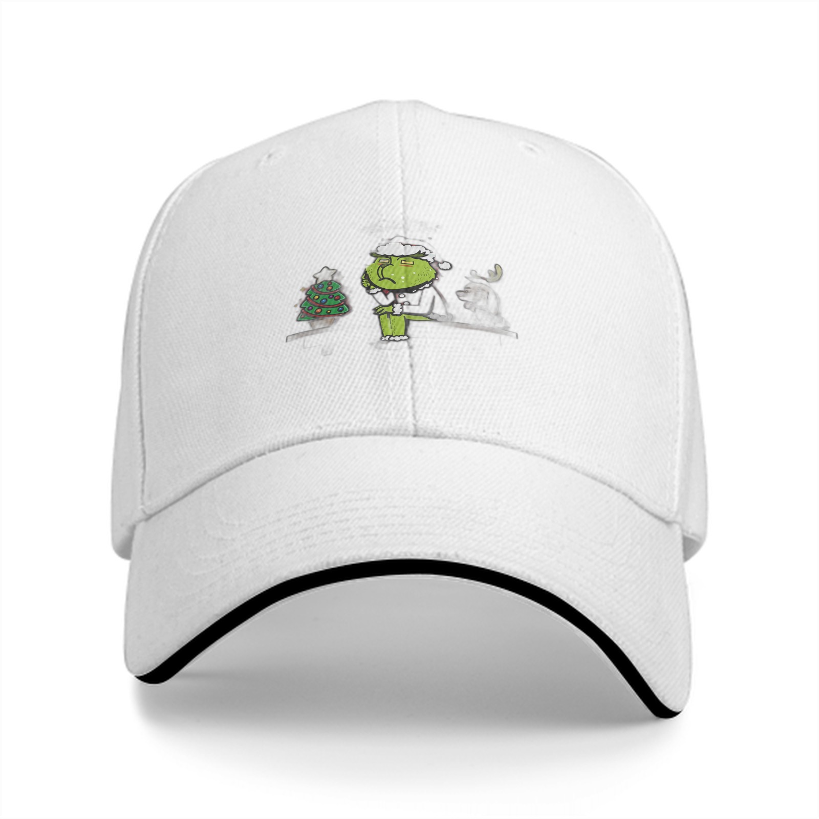 Black Baseball Cap With Grinch Stealing Christmas Tree Design