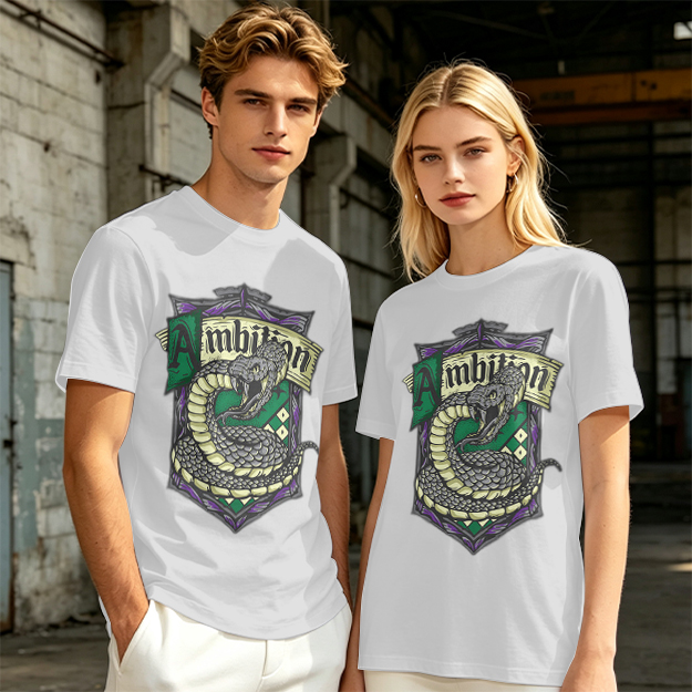 Olive Green Slytherin Ambition Snake Crest Graphic T-Shirt