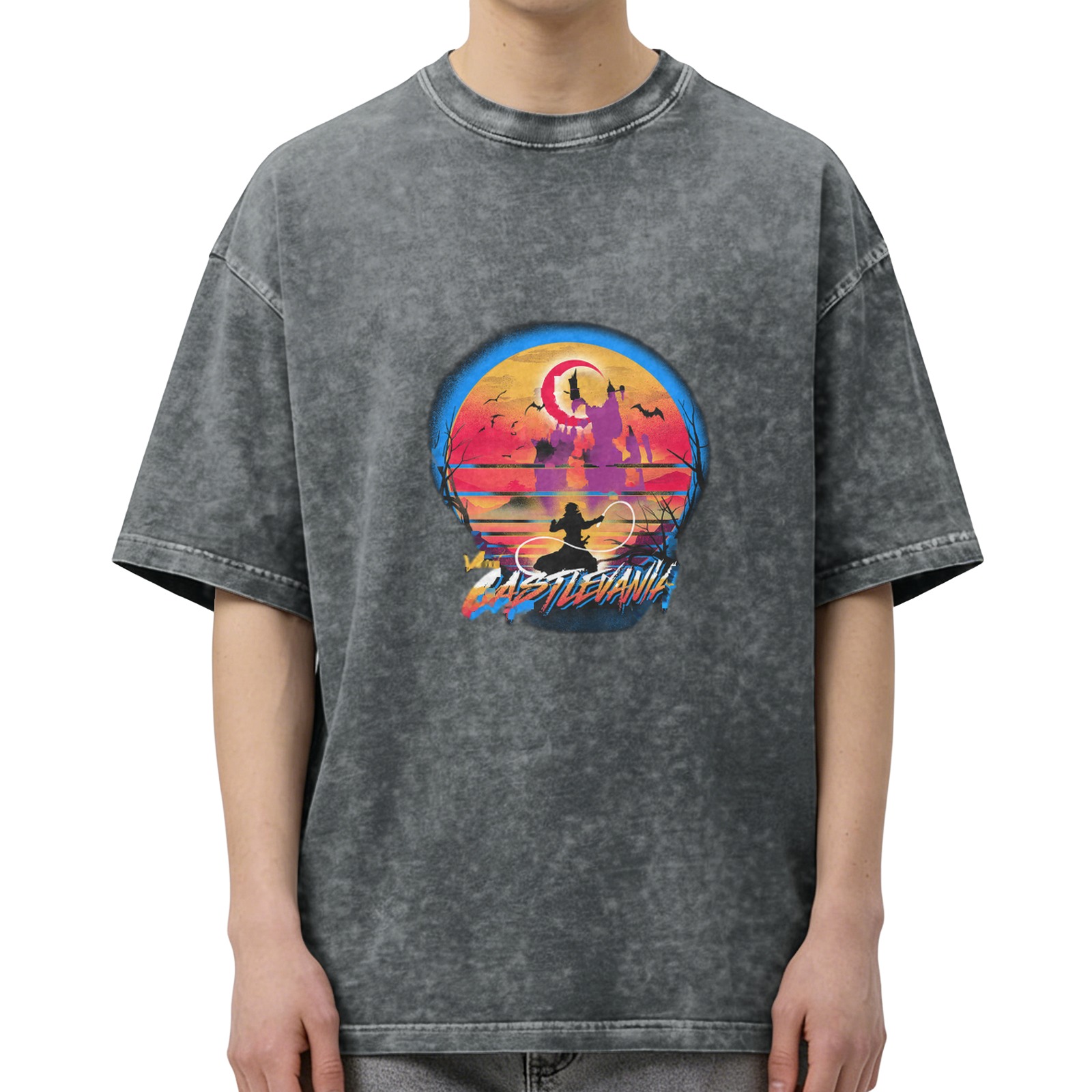 Retro Castlevania Graphic Oversized Acid Wash T-Shirt