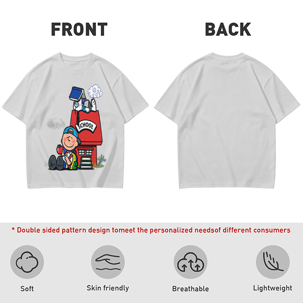 Olive T-shirt with Charlie Brown and Snoopy School Print