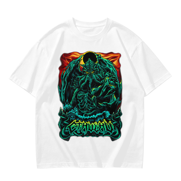 Olive Green T-Shirt With Dark Fantasy Monster Graphic Print