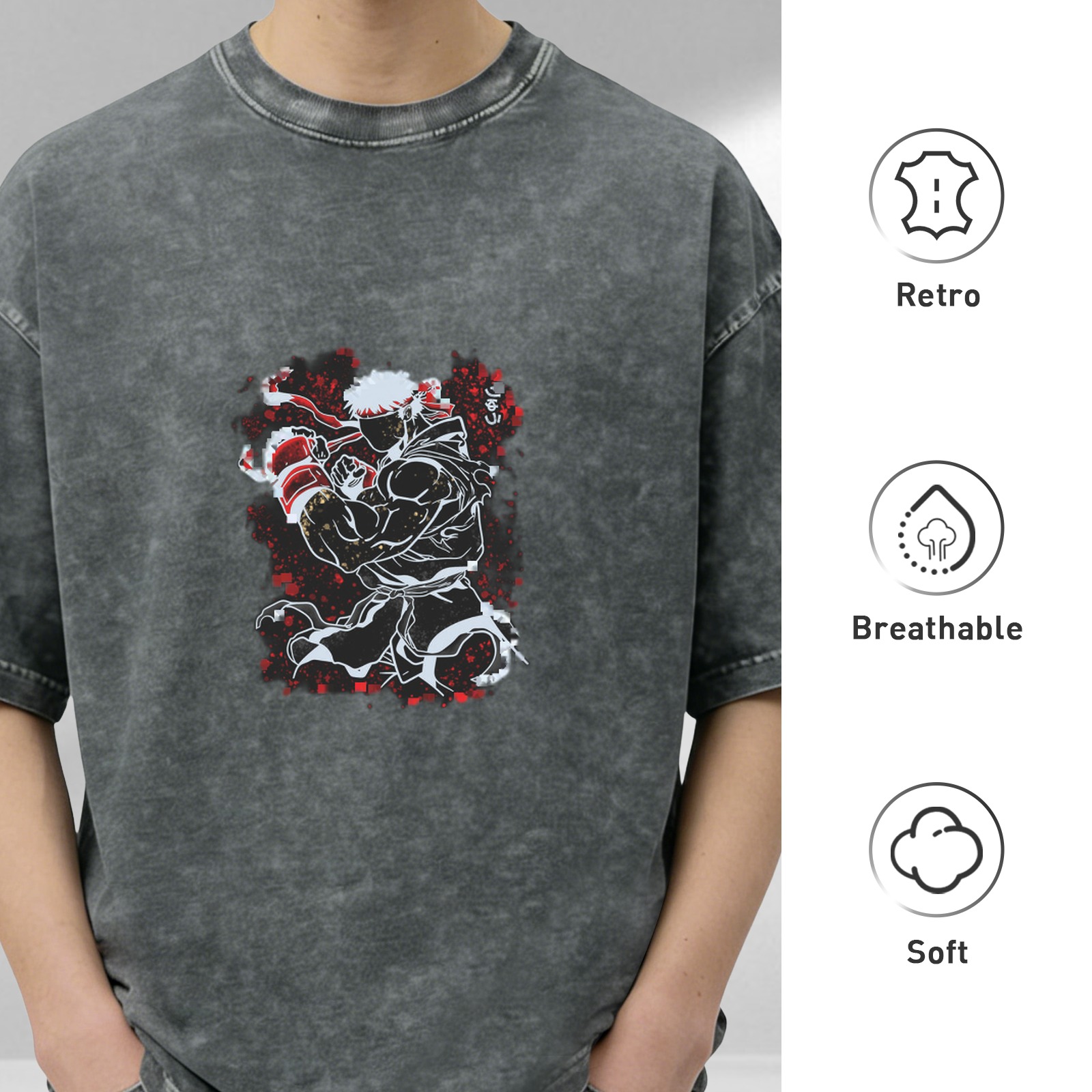 Oversized Dark Wash T-Shirt With Street Fighter Fighter Graphic