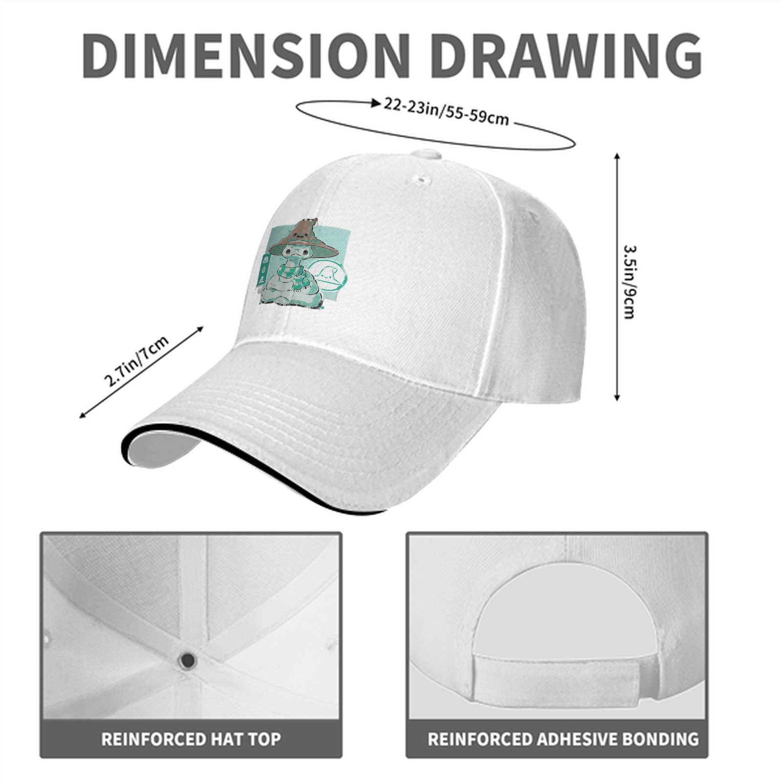 Black Baseball Cap With Cute Witch Snake Character Graphic