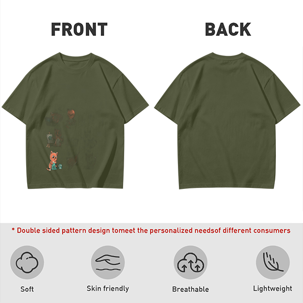 Olive Green Graphic T-Shirt With Cute Animal Print