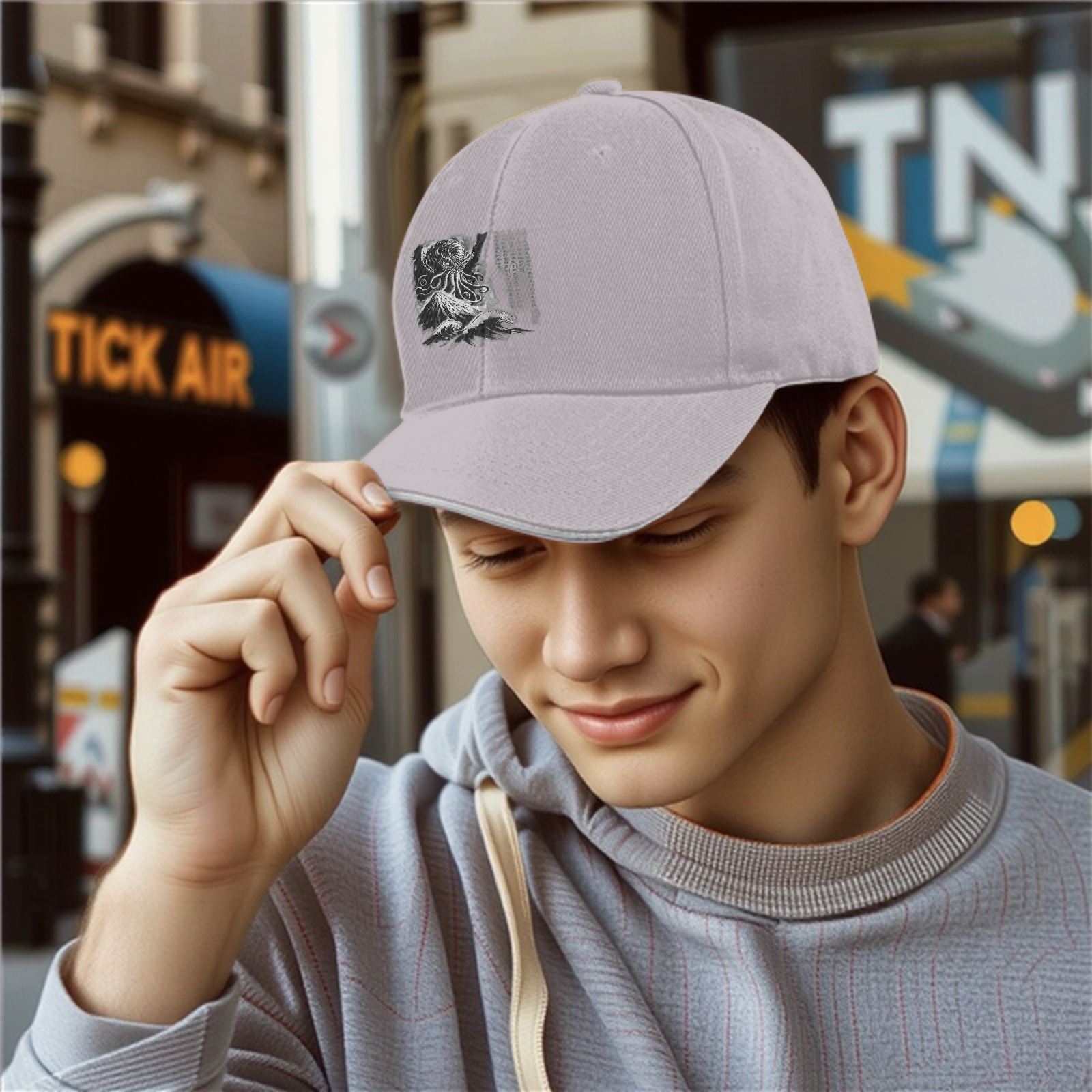 Black Baseball Cap With Cthulhu Octopus Monster Graphic