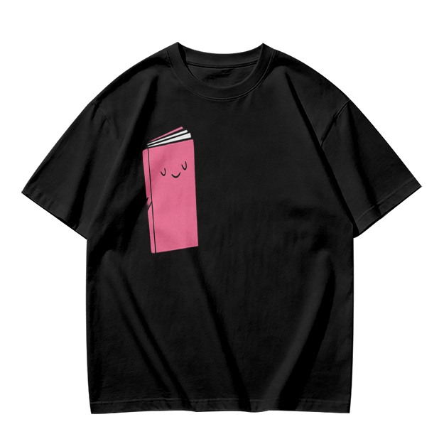 Olive Green T-Shirt With Cute Smiling Pink Book Graphic