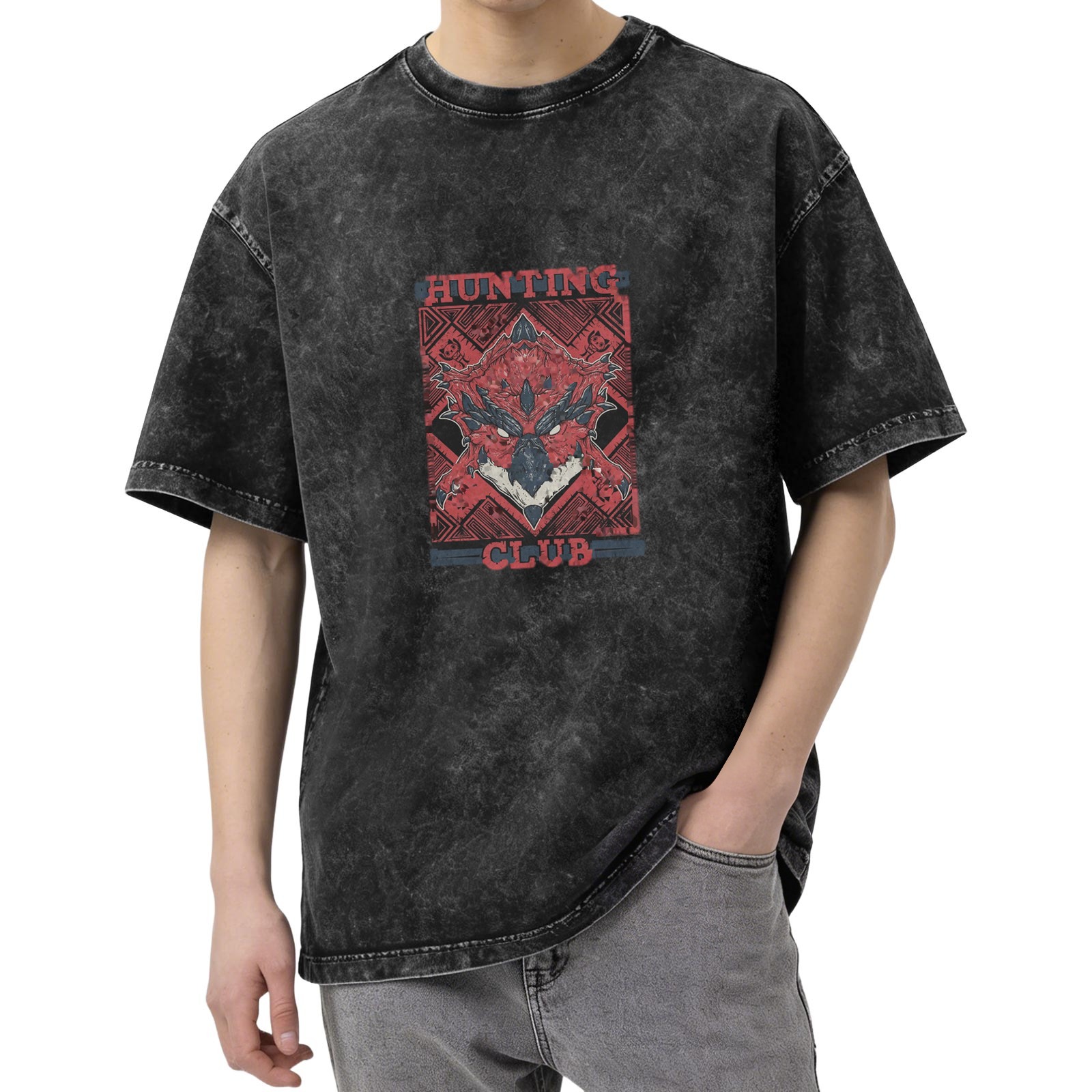 Hunting Club Monster Graphic Stone Wash Black T-Shirt