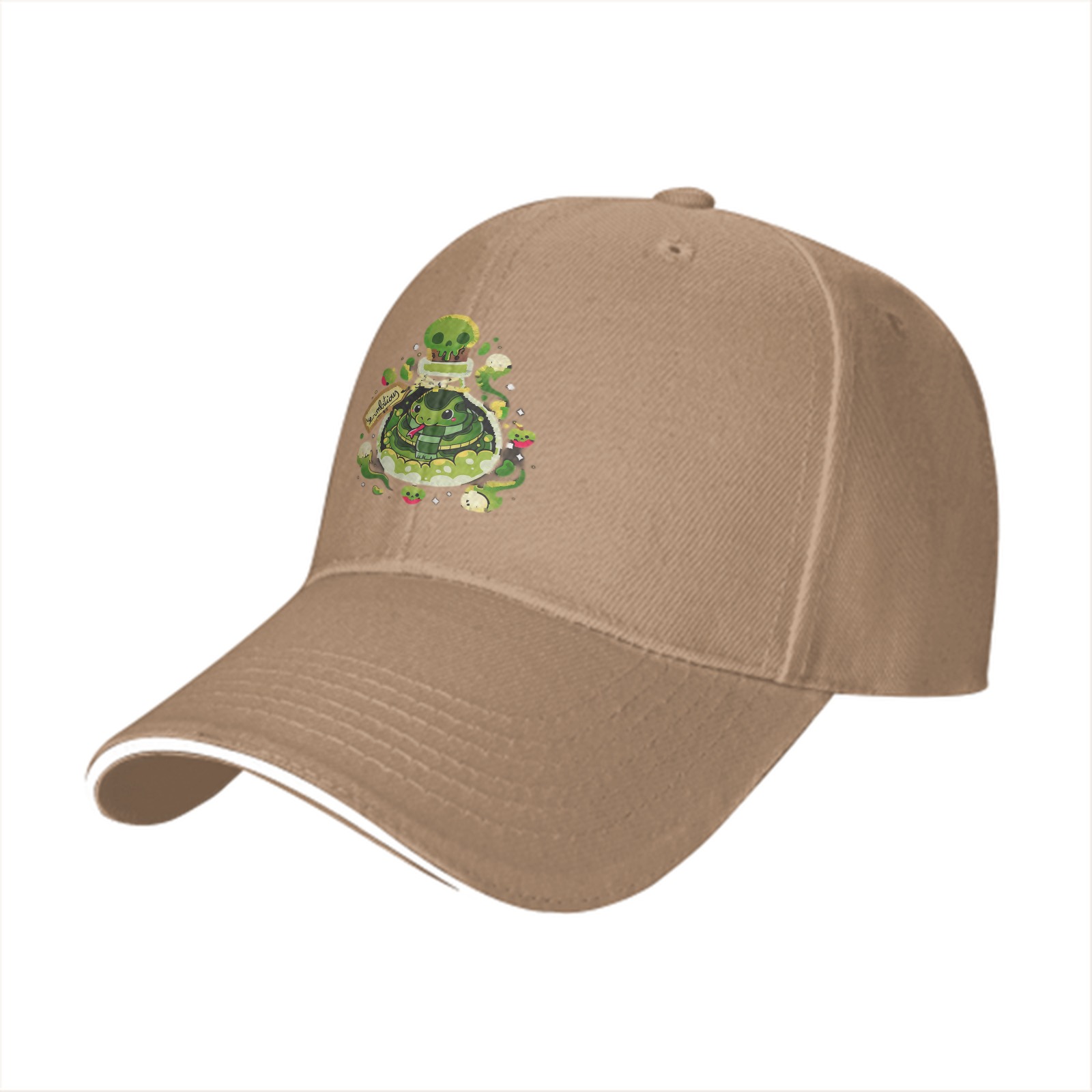 Black baseball cap with green snake potion bottle graphic