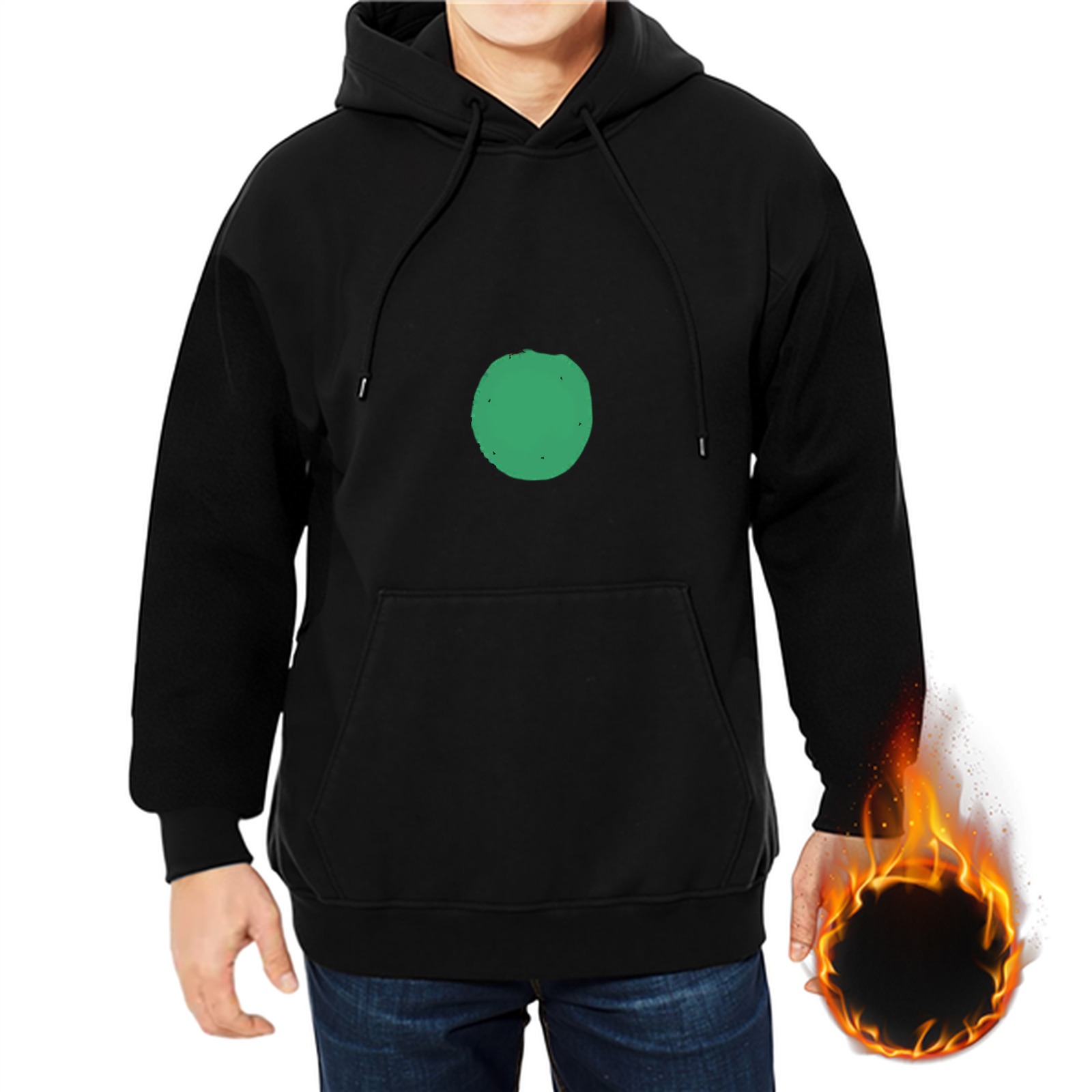 Black Hoodie with Green Circular Graphic Design