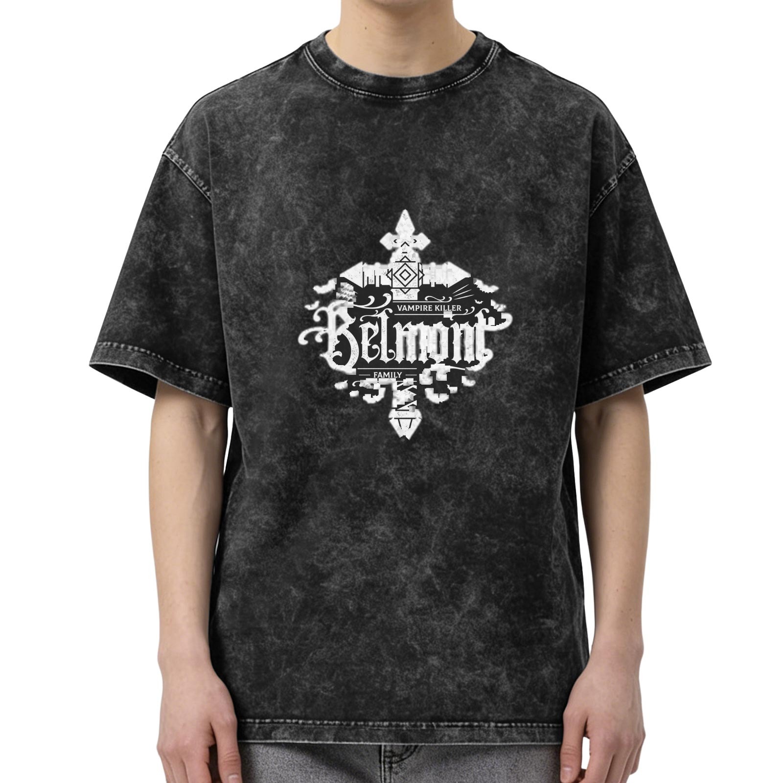 Belmont Vampire Killer Family Graphic Stonewashed Black T-Shirt