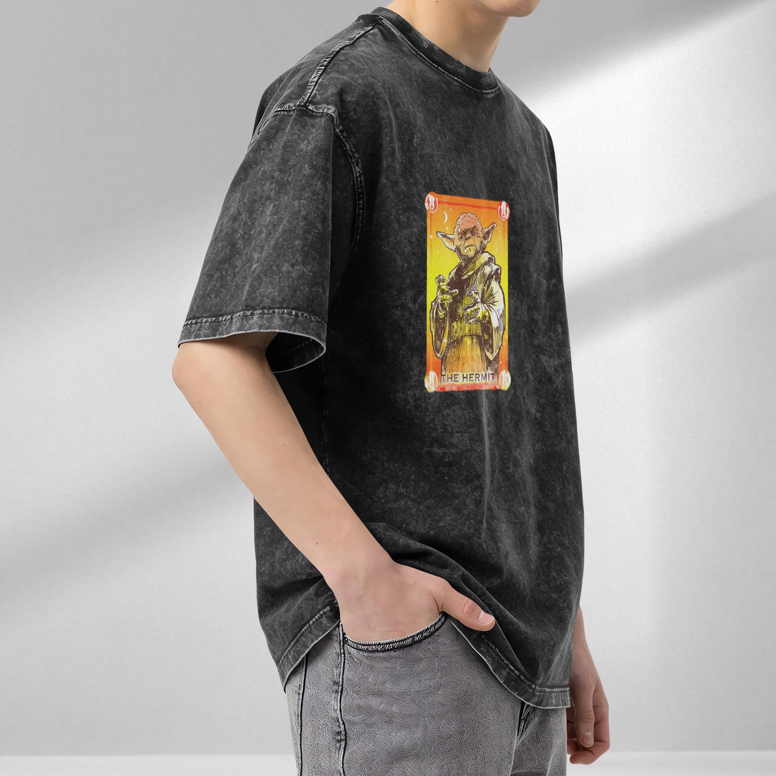 Yoda The Hermit Tarot Card Graphic Stonewashed T-Shirt