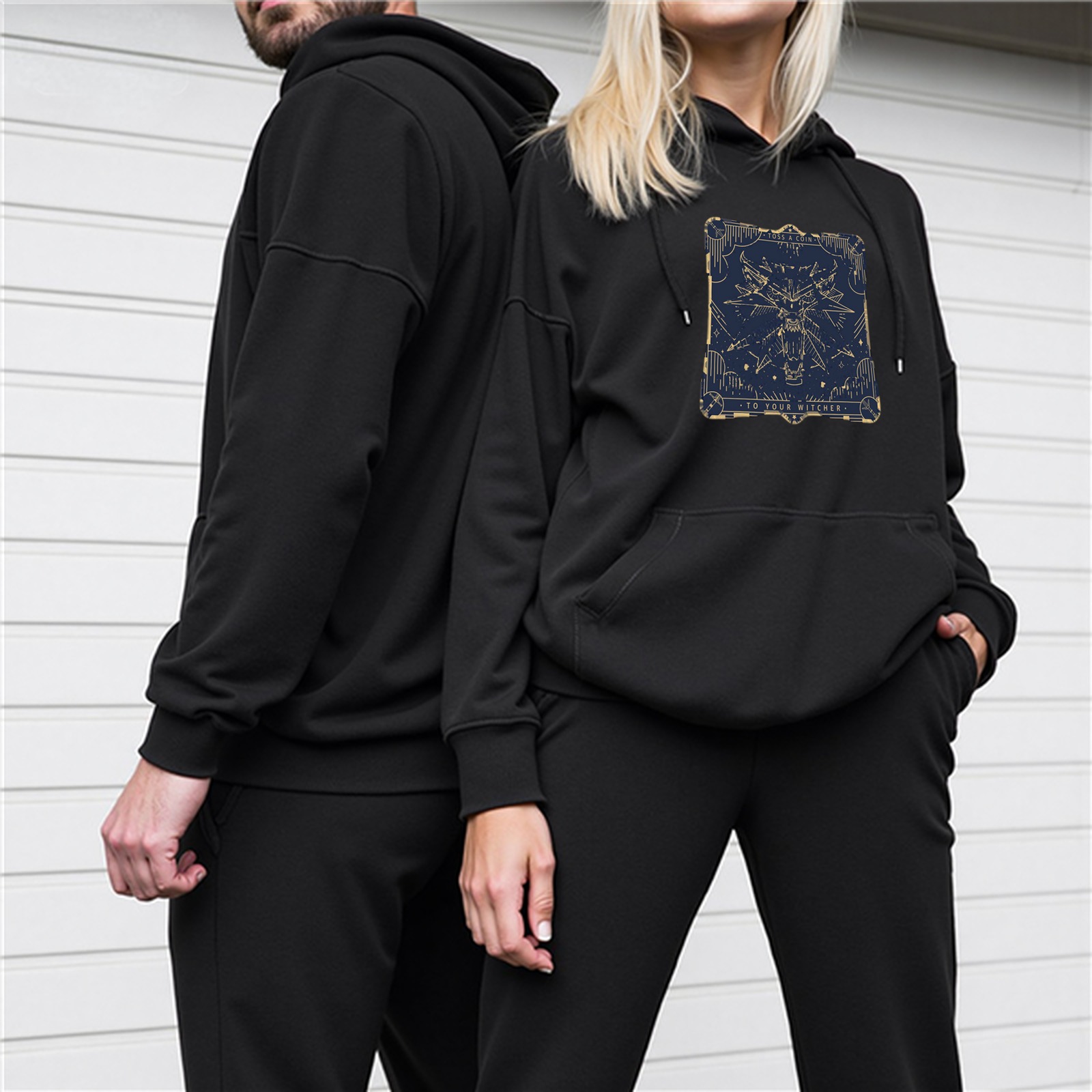 Black Hoodie With Witcher Wolf Emblem Artwork