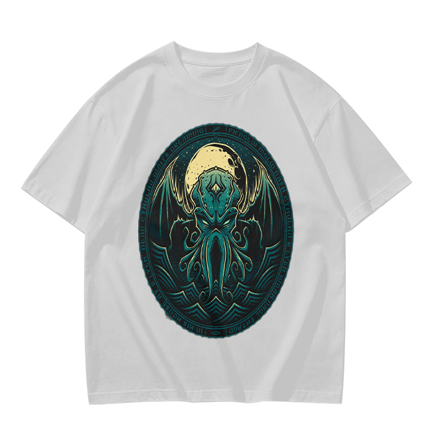 Olive Green T-Shirt with Cthulhu Monster Graphic Print
