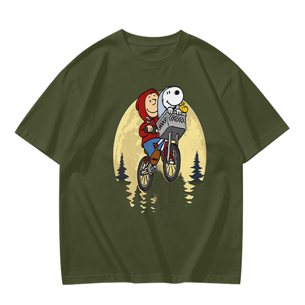 Snoopy and Charlie Brown Bicycle Moon Graphic T-Shirt