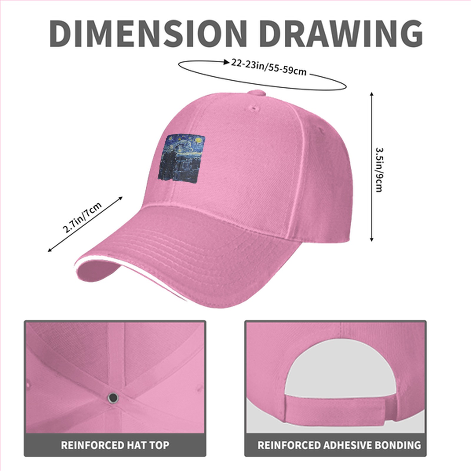 Black baseball cap with Starry Night inspired graphic print