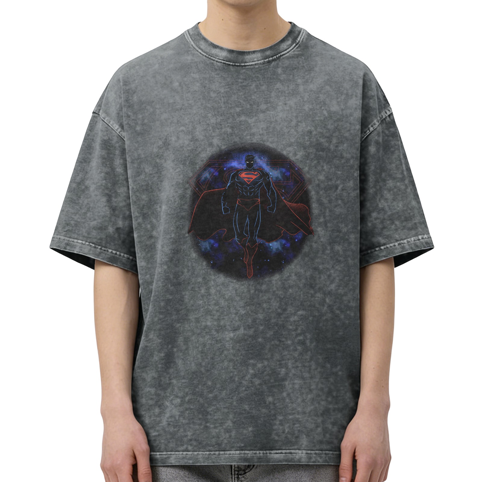 Washed Black Superman Graphic Short Sleeve T-Shirt
