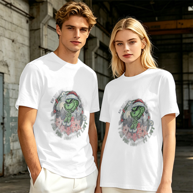 Olive Green Grinch Christmas Wreath Graphic T-Shirt