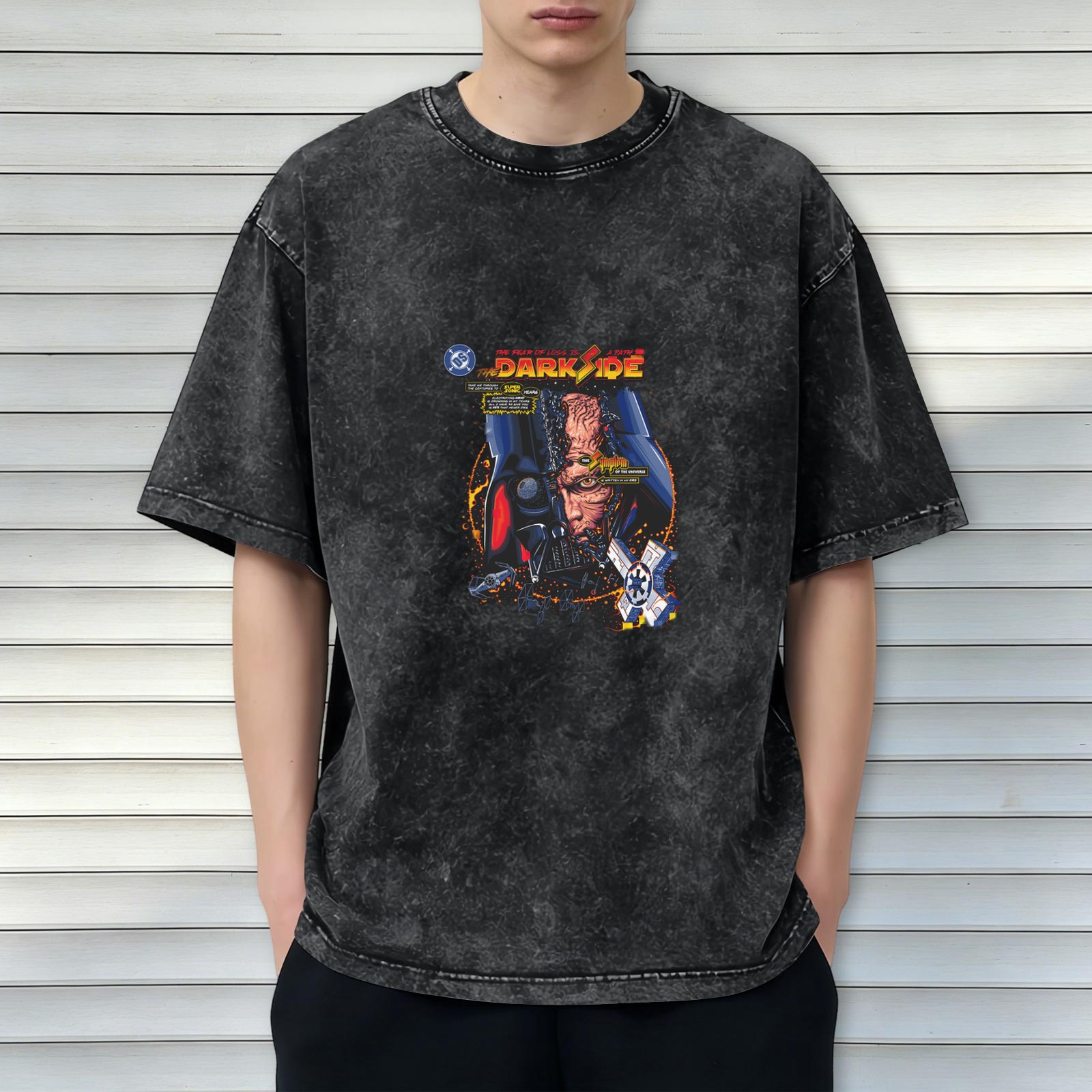 Washed Black T-Shirt with Star Wars Darth Vader Dark Side Graphic