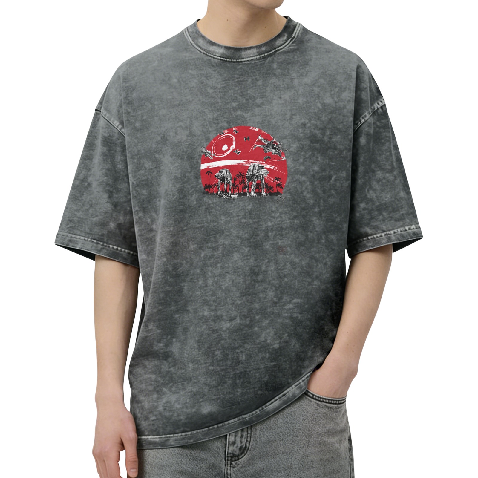 Washed Black Star Wars Graphic T-Shirt with Red Battle Scene Print