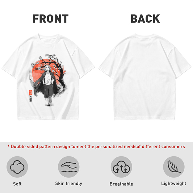 Anime Character with Cherry Blossom Red Moon Graphic T-Shirt