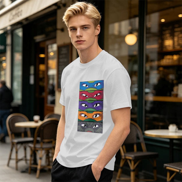 Olive T-Shirt with Teenage Mutant Ninja Turtles Masks Print