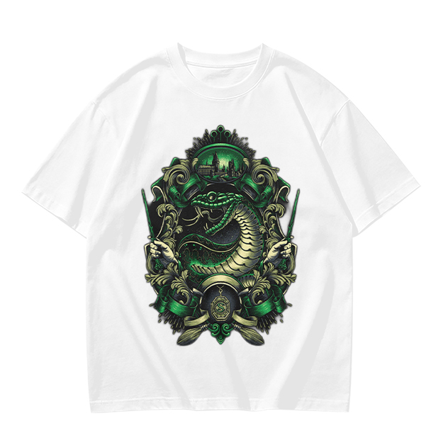 Olive Green T-Shirt With Serpent Crest Graphic Design
