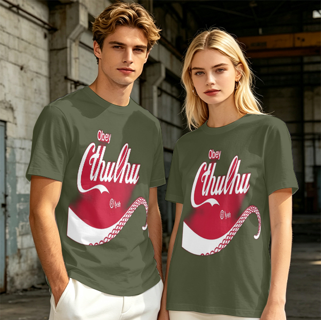 Obey Cthulhu Graphic Print Olive Green T-Shirt