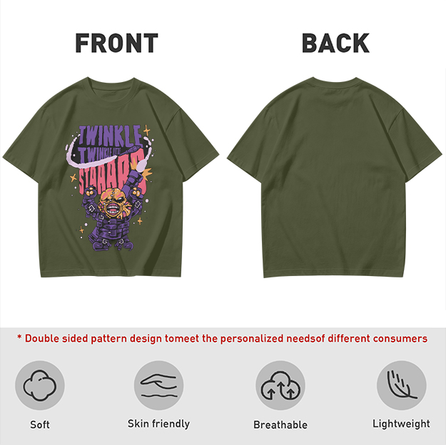 Olive T-shirt with Twinkle Twinkle Starrr Monster Graphic Print