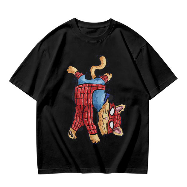 Olive T-Shirt With Playful Spider Cat Superhero Graphic Print