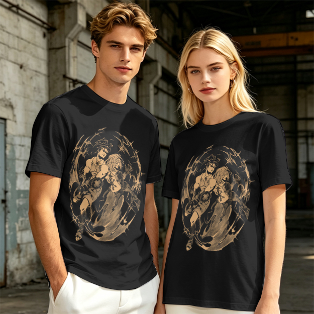 Olive Graphic Tee with Dynamic Anime Character Art Print