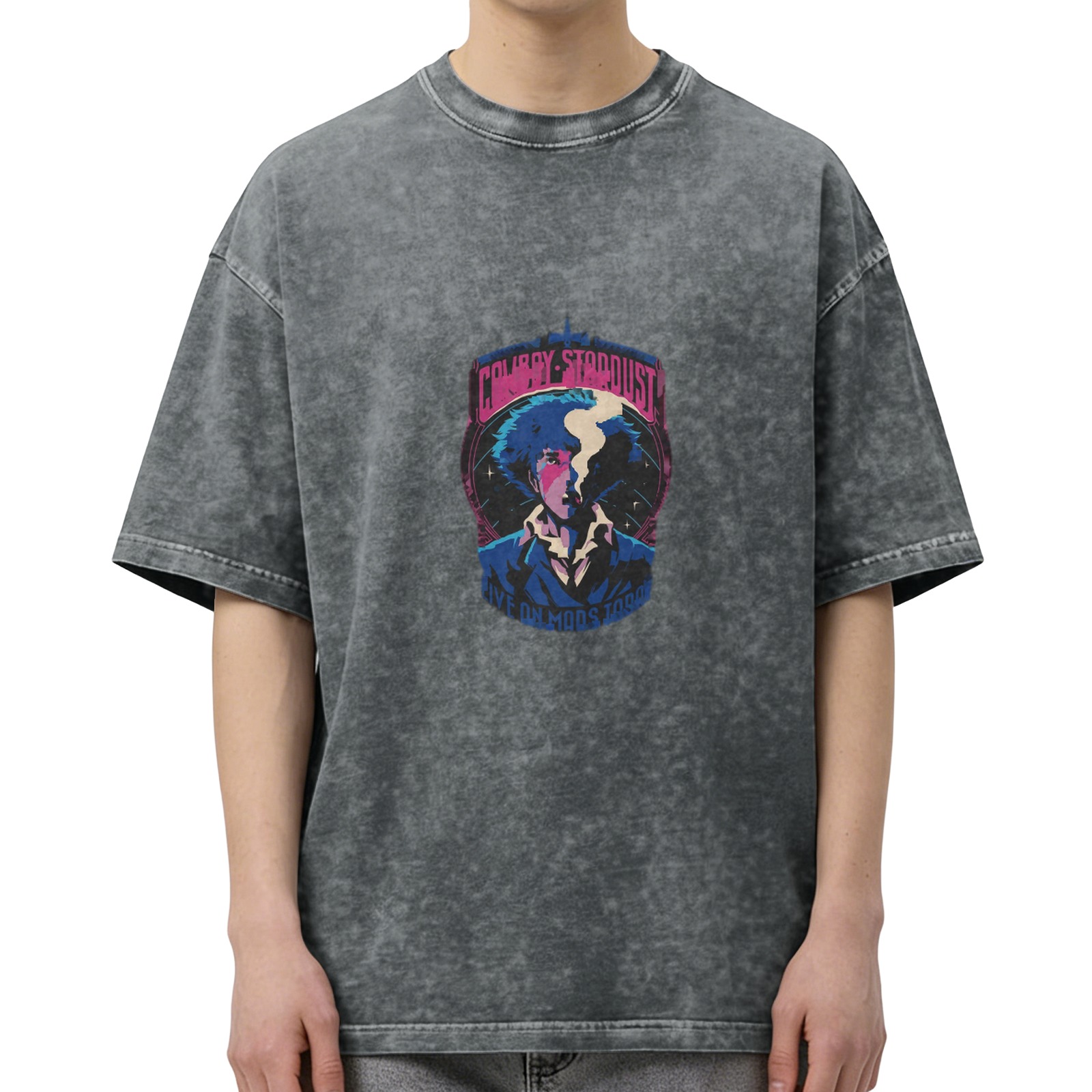 Washed Black Cowboy Stardust Anime Graphic T-Shirt