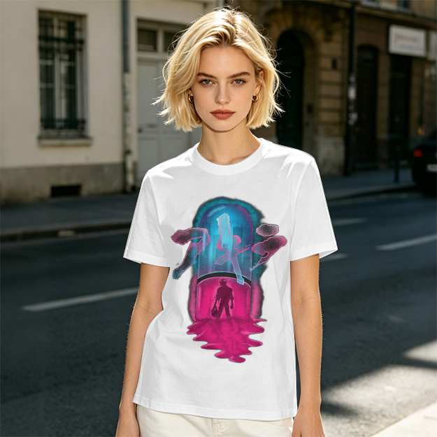 Olive T-Shirt With Neon Capsule Anime Inspired Graphic Print