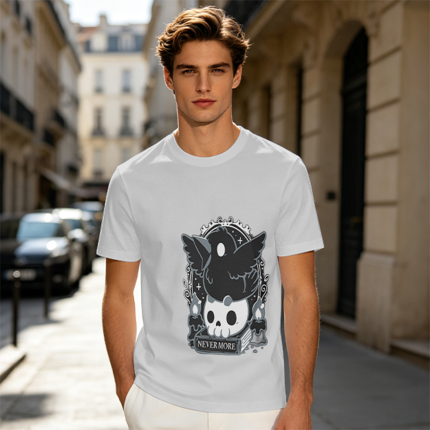 Olive Graphic T-Shirt With Raven Skull Nevermore Print