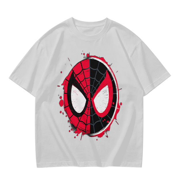 Olive T-Shirt with Split Spider-Man Mask Graphic