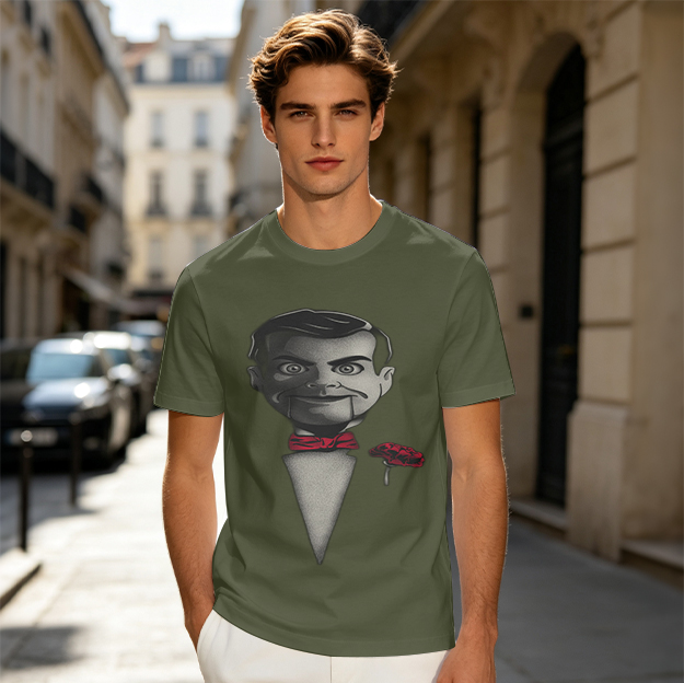 Olive T-Shirt With Ventriloquist Dummy Print